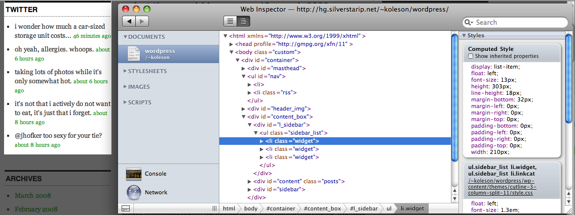 WebKit Web Inspector - DOM Hierarchy