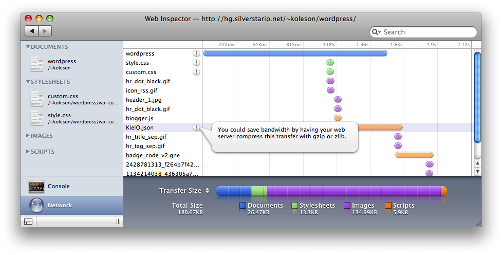 WebKit Web Inspector - Page Load Timeline